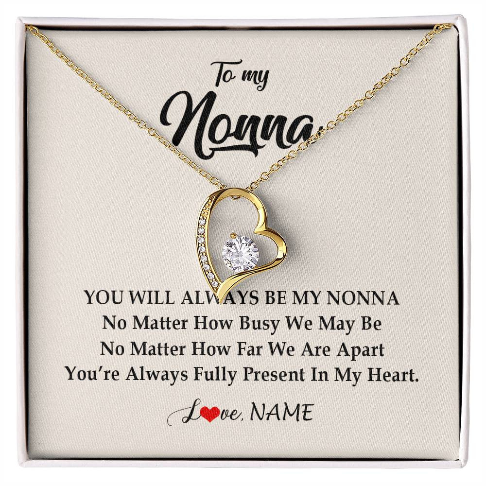 Forever Love Necklace 18K Yellow Gold Finish | Personalized Nonna Necklace From Grandkids Granddaughter Grandson You're Always In My Heart Nonna Birthday Mothers Day Jewelry Customized Gift Box Message Card | teecentury