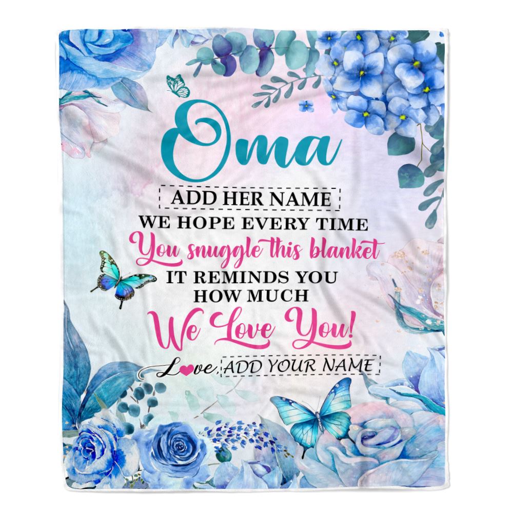 Personalized Oma Blanket From Grandkids Granddaughter Grandson Floral Print We Love You Oma Birthday Gifts Mothers Day Christmas Customized Fleece Blanket | teecentury