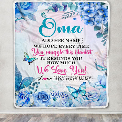 Personalized Oma Blanket From Grandkids Granddaughter Grandson Floral Print We Love You Oma Birthday Gifts Mothers Day Christmas Customized Fleece Blanket | teecentury