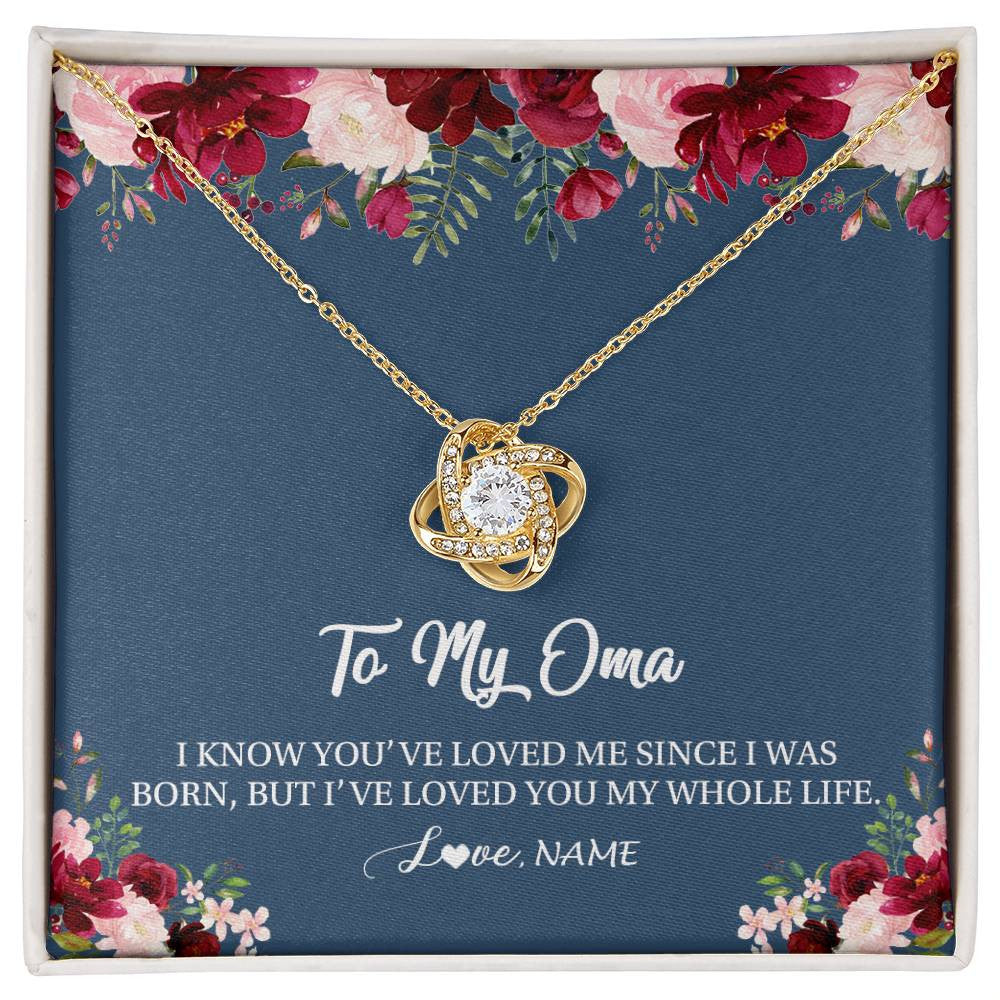 Love Knot Necklace 18K Yellow Gold Finish | Personalized Oma Necklace From Grandkids Granddaughter Grandson I've Loved You My Whole Life Floral Oma Birthday Mothers Day Christmas Customized Message Card | teecentury