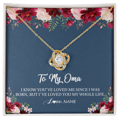 Love Knot Necklace 18K Yellow Gold Finish | Personalized Oma Necklace From Grandkids Granddaughter Grandson I've Loved You My Whole Life Floral Oma Birthday Mothers Day Christmas Customized Message Card | teecentury