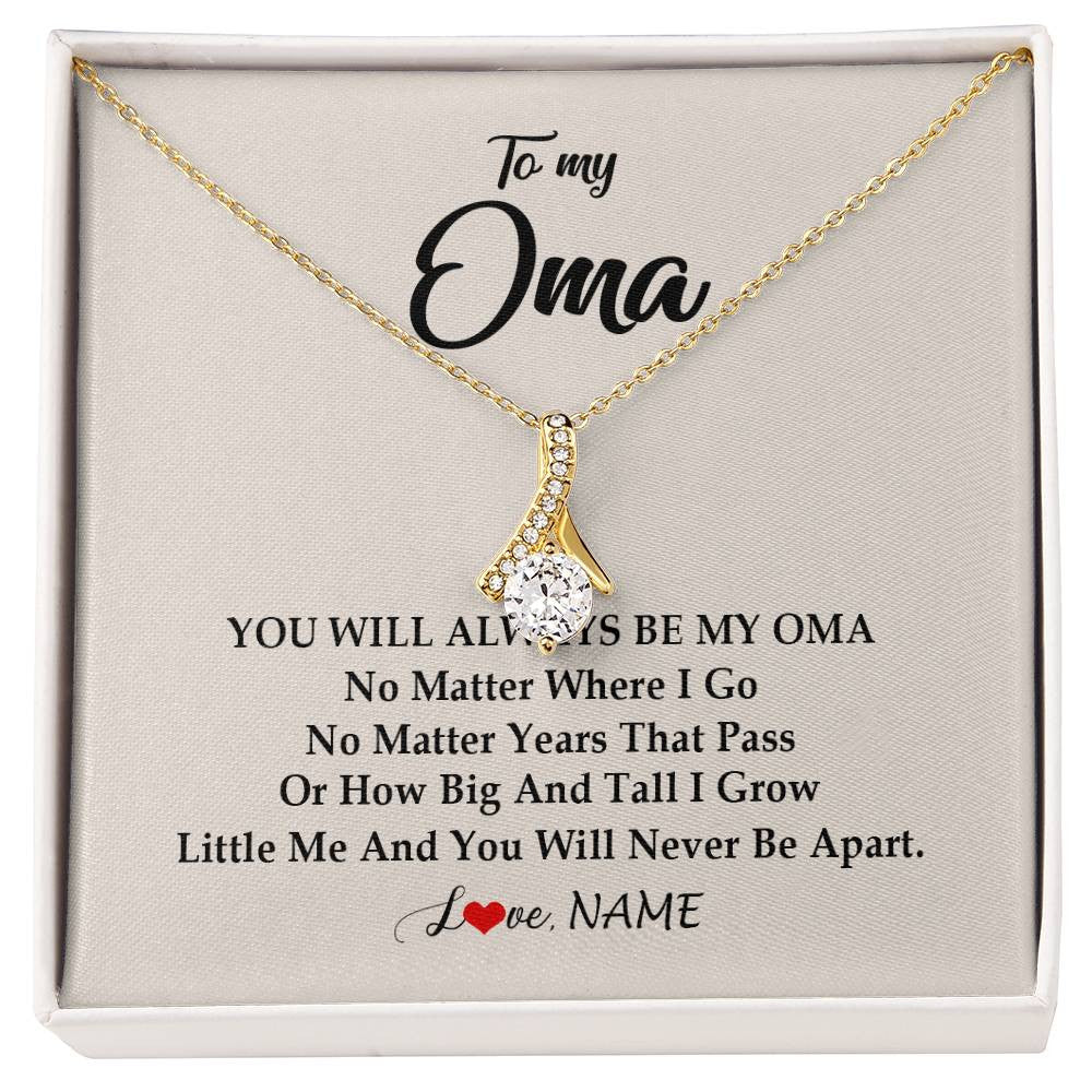 Alluring Beauty Necklace 18K Yellow Gold Finish | Personalized Oma Necklace From Grandkids Granddaughter Grandson You Will Always Be My Oma Birthday Mothers Day Christmas Customized Gift Box Message Card | teecentury