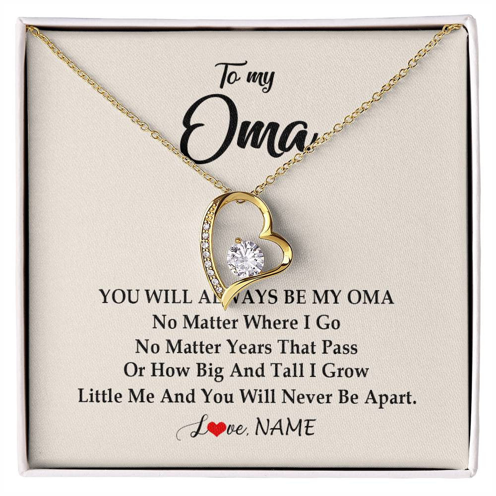 Forever Love Necklace 18K Yellow Gold Finish | Personalized Oma Necklace From Grandkids Granddaughter Grandson You Will Always Be My Oma Birthday Mothers Day Christmas Customized Gift Box Message Card | teecentury