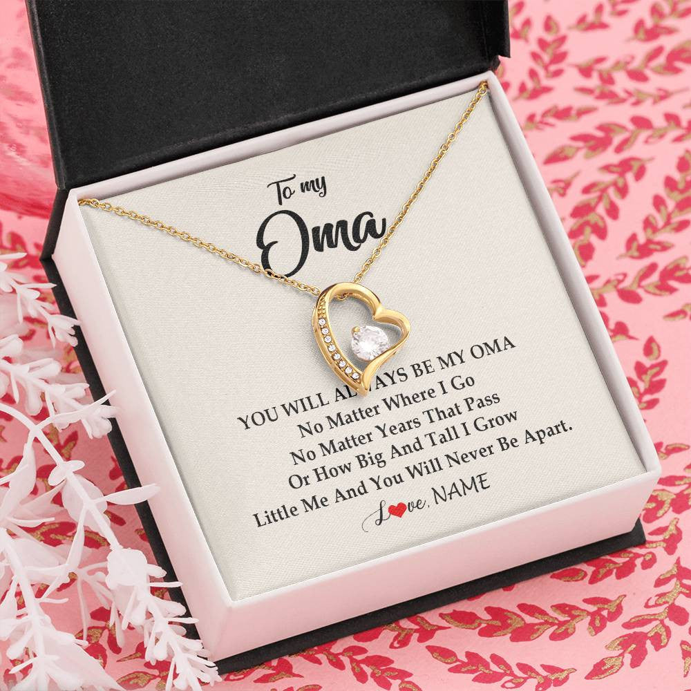 Forever Love Necklace 18K Yellow Gold Finish | Personalized Oma Necklace From Grandkids Granddaughter Grandson You Will Always Be My Oma Birthday Mothers Day Christmas Customized Gift Box Message Card | teecentury