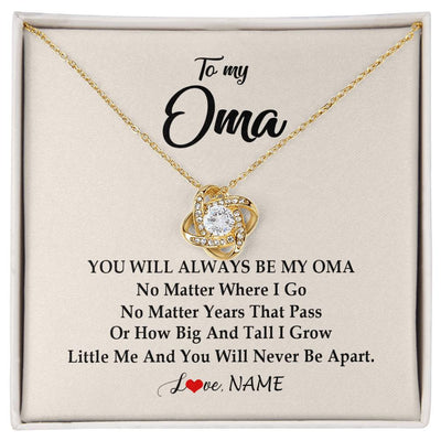 Love Knot Necklace 18K Yellow Gold Finish | Personalized Oma Necklace From Grandkids Granddaughter Grandson You Will Always Be My Oma Birthday Mothers Day Christmas Customized Gift Box Message Card | teecentury