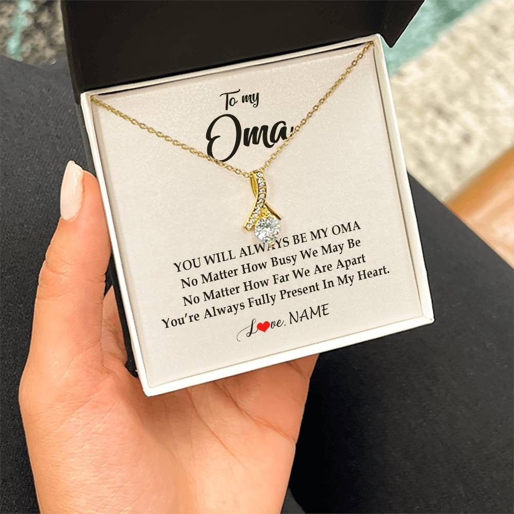 Alluring Beauty Necklace 18K Yellow Gold Finish | Personalized Oma Necklace From Grandkids Granddaughter Grandson You're Always In My Heart Oma Birthday Mothers Day Christmas Customized Gift Box Message Card | teecentury