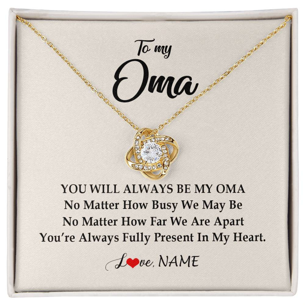 Love Knot Necklace 18K Yellow Gold Finish | Personalized Oma Necklace From Grandkids Granddaughter Grandson You're Always In My Heart Oma Birthday Mothers Day Christmas Customized Gift Box Message Card | teecentury