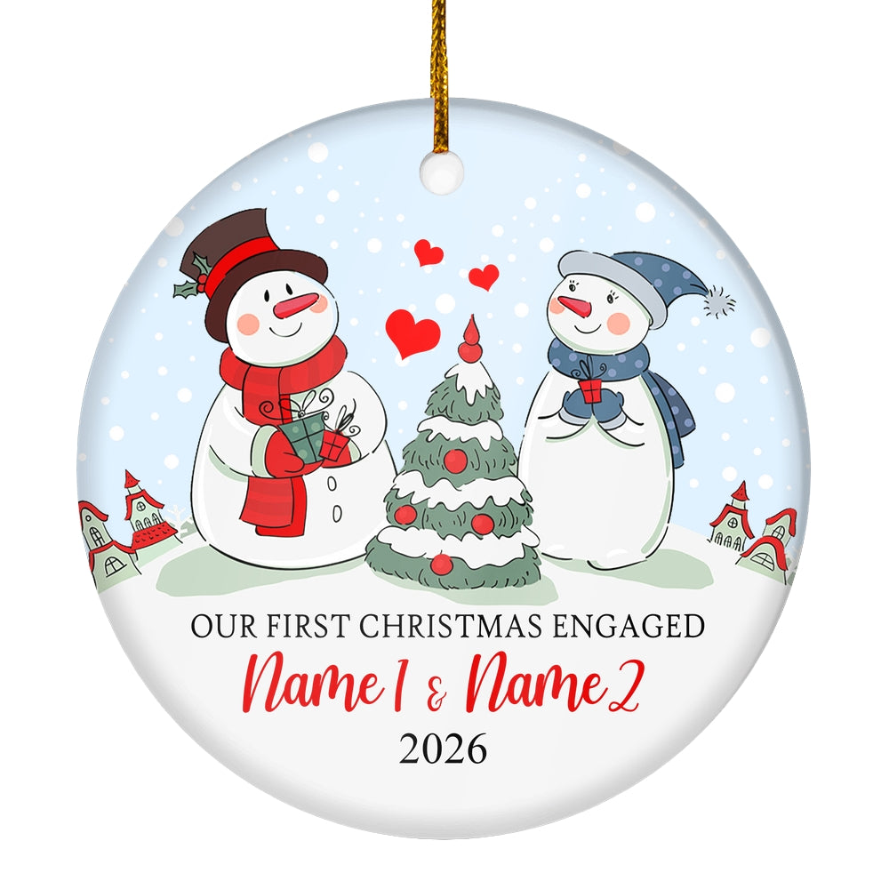 Personalized Our First Christmas Engagement Married Couple Snowman for Wedding Newlywed Customized Christmas Tree Ornament | teecentury
