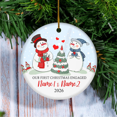 Personalized Our First Christmas Engagement Married Couple Snowman for Wedding Newlywed Customized Christmas Tree Ornament | teecentury