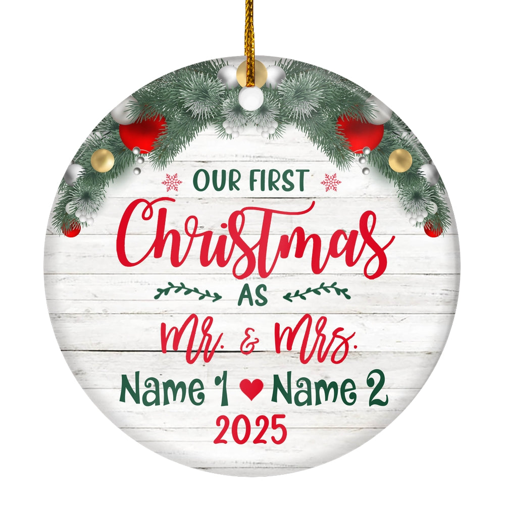Personalized Our First Christmas Mr Mrs Ornament Wedding Anniversary Engagement Party Crafts Tree Gifts for Couple Newly Married Customized Christmas Tree Ornament | teecentury