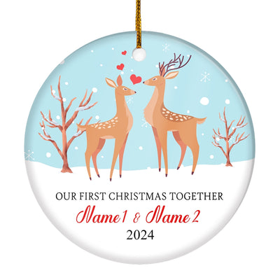 Personalized Our First Christmas Together 2022 Couple Buck and Doe Deer Newlywed Wife Husband Customized Christmas Tree Ornament Ornament | Teecentury.com