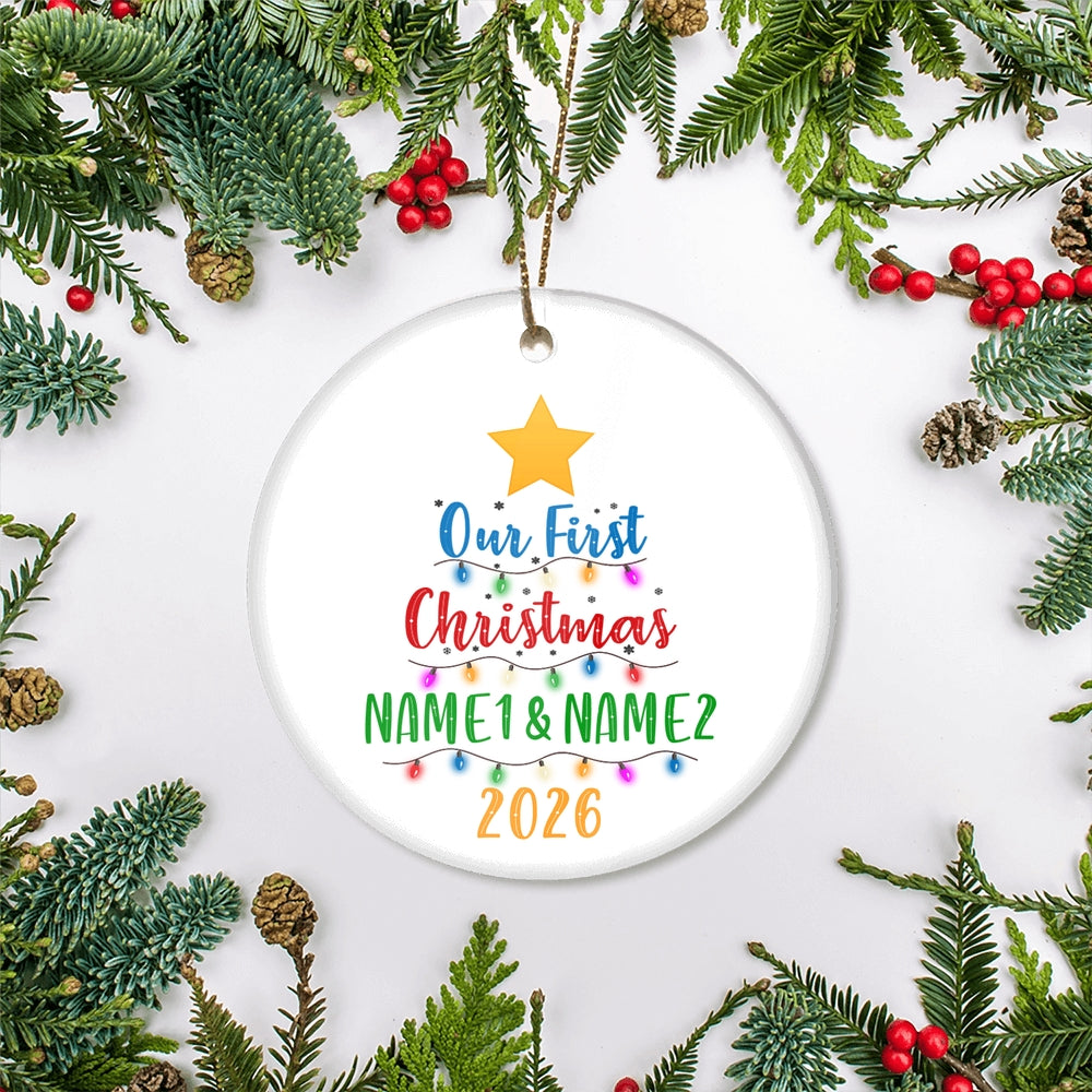 Personalized Our First Christmas Together 2025 1st Wedding Celebration Marriage Holiday Party Customized Christmas Tree Ornament | teecentury