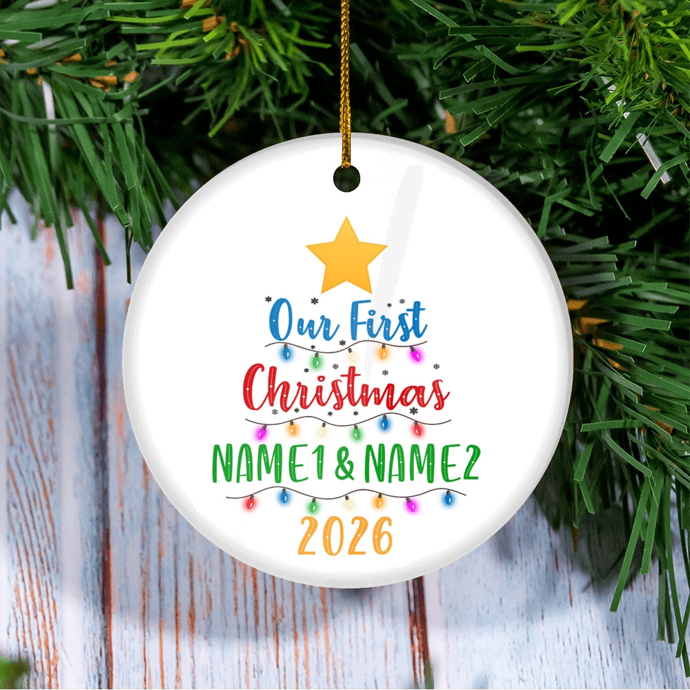 Personalized Our First Christmas Together 2025 1st Wedding Celebration Marriage Holiday Party Customized Christmas Tree Ornament | teecentury