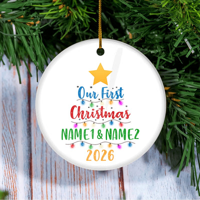 Personalized Our First Christmas Together 2025 1st Wedding Celebration Marriage Holiday Party Customized Christmas Tree Ornament | teecentury
