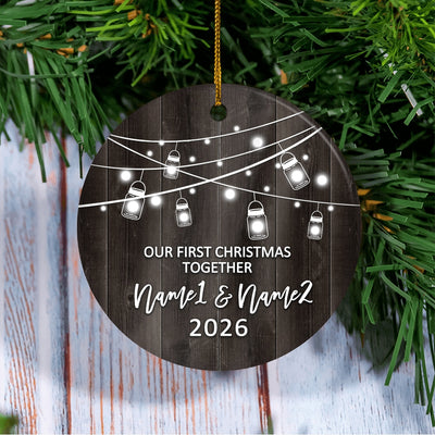 Personalized Our First Christmas Together 2025 Ornament Established Couple Keepsake Boyfriend Girlfriend Rustic Gift for Couples 1 Christmas Tree Ornament | teecentury