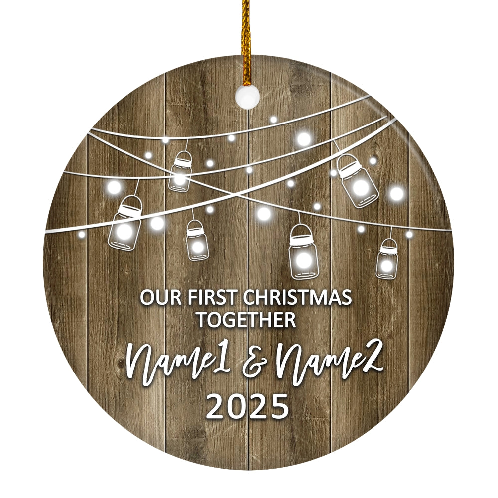 Personalized Our First Christmas Together 2025 Ornament Established Couple Keepsake Boyfriend Girlfriend Rustic Gift for Couples 2 Christmas Tree Ornament | teecentury