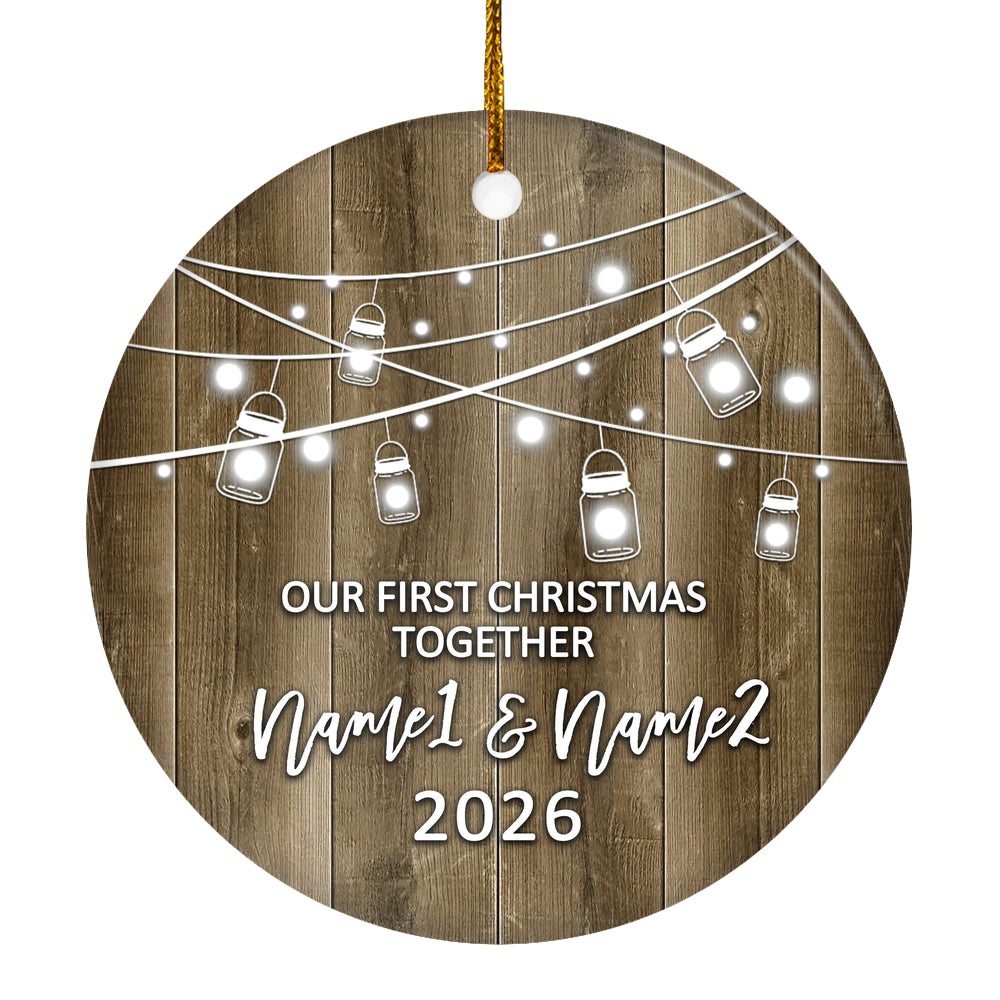 Personalized Our First Christmas Together 2025 Ornament Established Couple Keepsake Boyfriend Girlfriend Rustic Gift for Couples 2 Christmas Tree Ornament | teecentury