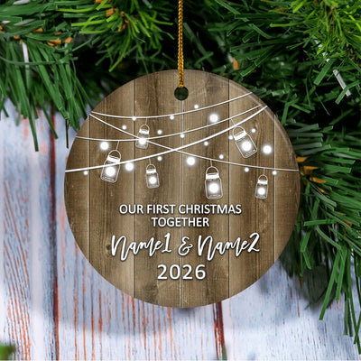 Personalized Our First Christmas Together 2025 Ornament Established Couple Keepsake Boyfriend Girlfriend Rustic Gift for Couples 2 Christmas Tree Ornament | teecentury