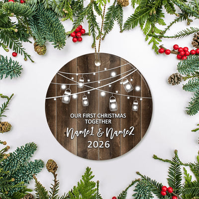 Personalized Our First Christmas Together 2025 Ornament Established Couple Keepsake Boyfriend Girlfriend Rustic Gift for Couples 3 Christmas Tree Ornament | teecentury
