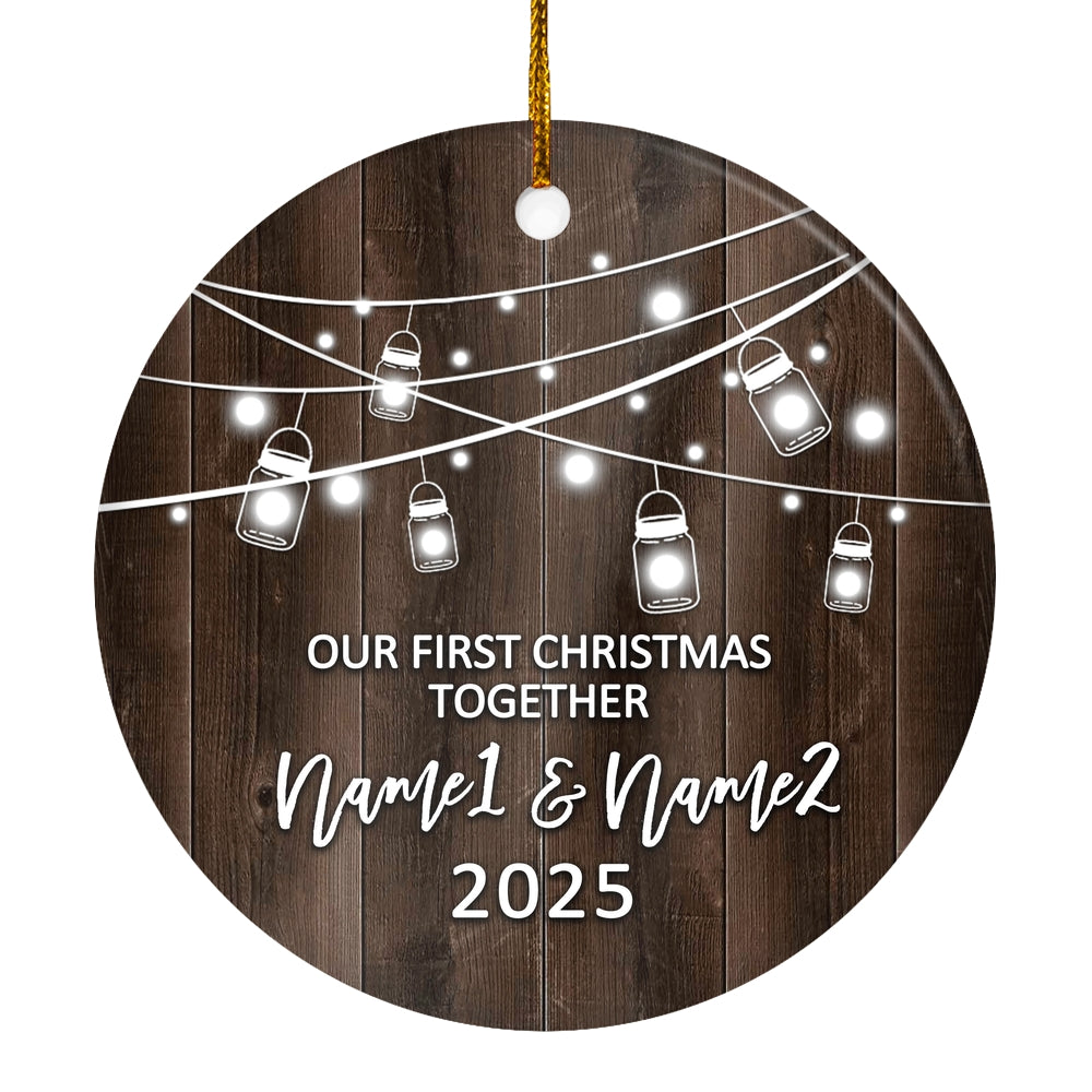 Personalized Our First Christmas Together 2025 Ornament Established Couple Keepsake Boyfriend Girlfriend Rustic Gift for Couples 5 Christmas Tree Ornament | teecentury