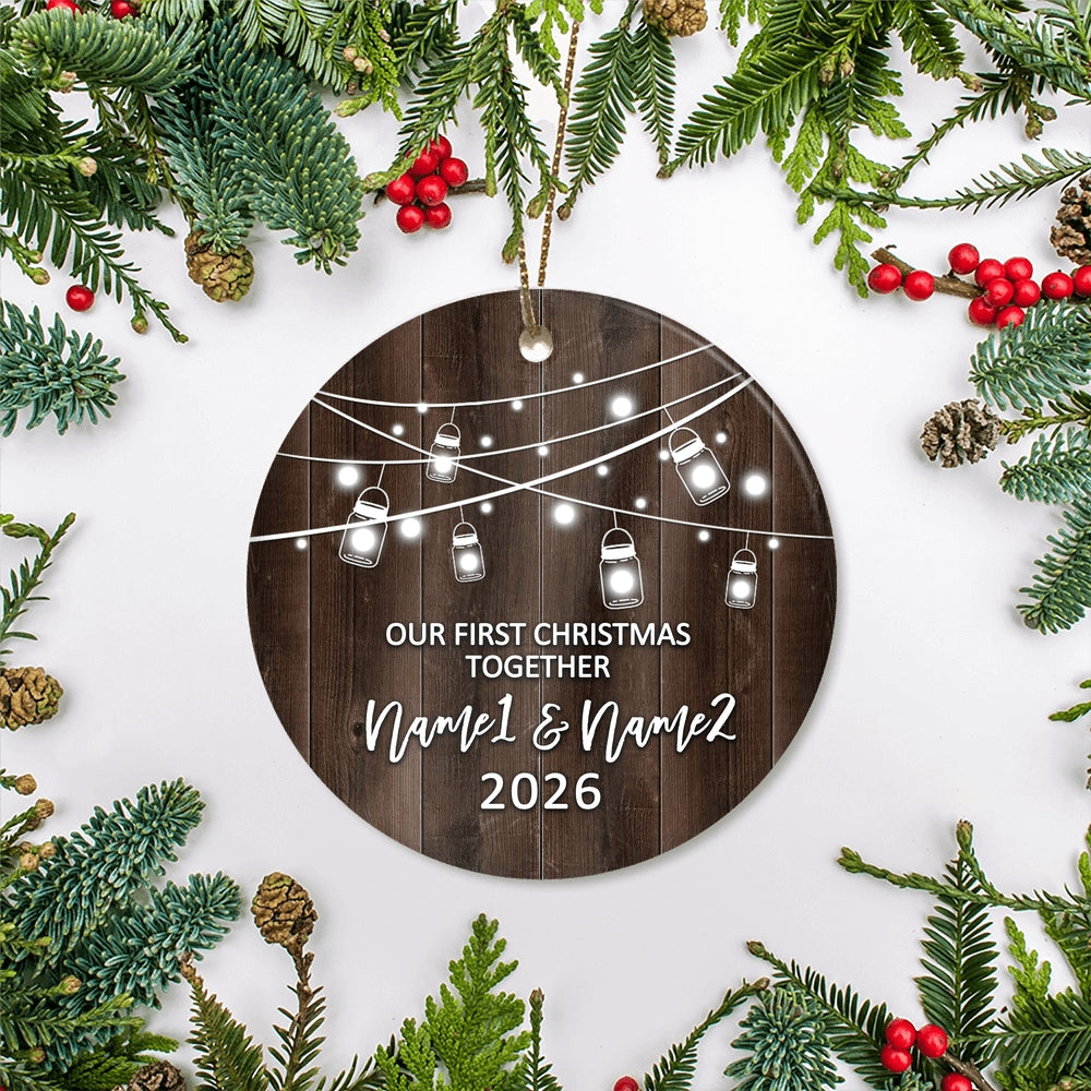 Personalized Our First Christmas Together 2025 Ornament Established Couple Keepsake Boyfriend Girlfriend Rustic Gift for Couples 5 Christmas Tree Ornament | teecentury