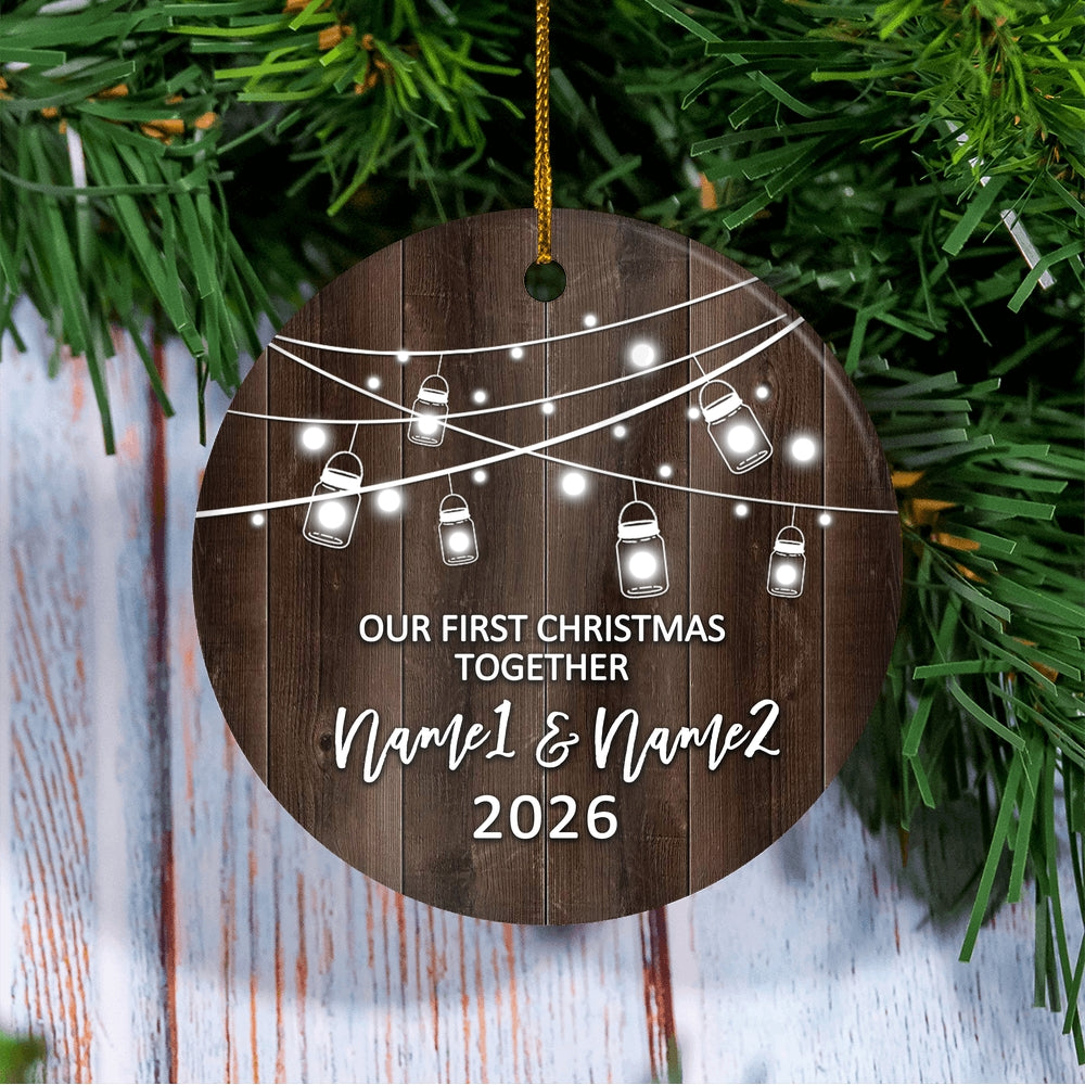 Personalized Our First Christmas Together 2025 Ornament Established Couple Keepsake Boyfriend Girlfriend Rustic Gift for Couples 5 Christmas Tree Ornament | teecentury