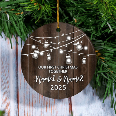 Personalized Our First Christmas Together 2025 Ornament Established Couple Keepsake Boyfriend Girlfriend Rustic Gift for Couples 5 Christmas Tree Ornament | teecentury