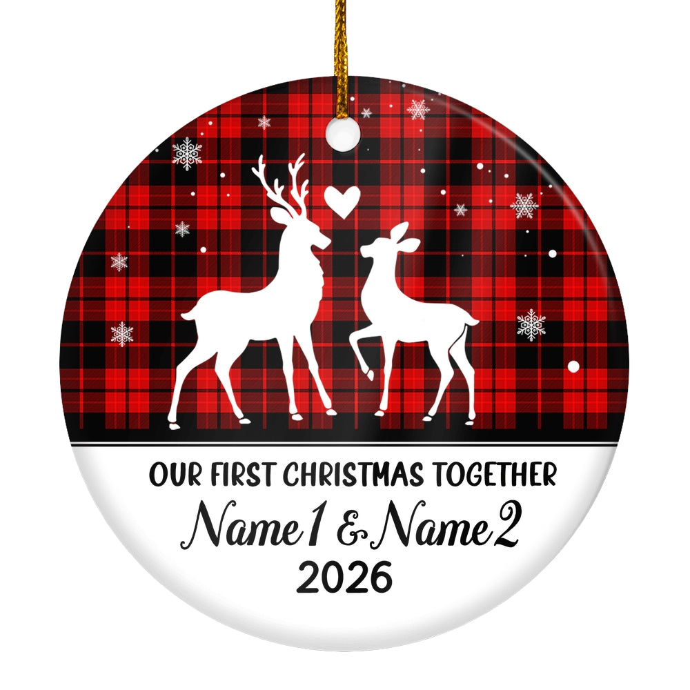 Personalized Reindeer Our First Christmas Together 2025 1st Christmas As Wife Husband Boyfriend Girlfriend New Couple Customized  Ornament | teecentury