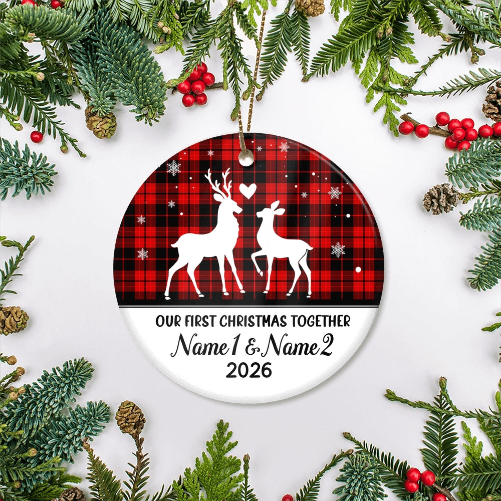 Personalized Reindeer Our First Christmas Together 2025 1st Christmas As Wife Husband Boyfriend Girlfriend New Couple Customized  Ornament | teecentury