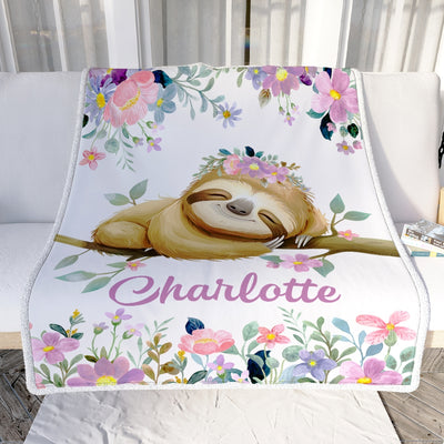 Personalized Sloth Blanket Custom Name Baby Girl Kids Baby Newborn Daughter Granddaughter Niece Birthday Christmas Customized Bed Fleece Throw Blanket | teecentury