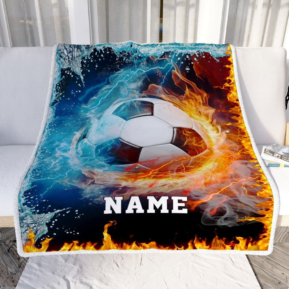 Personalized Soccer Blanket Fire Water A Nice Night American Flag Printed 3D Sport Lover Kids Men Women Birthday Christmas Customized Fleece Blanket Blanket | Teecentury.com