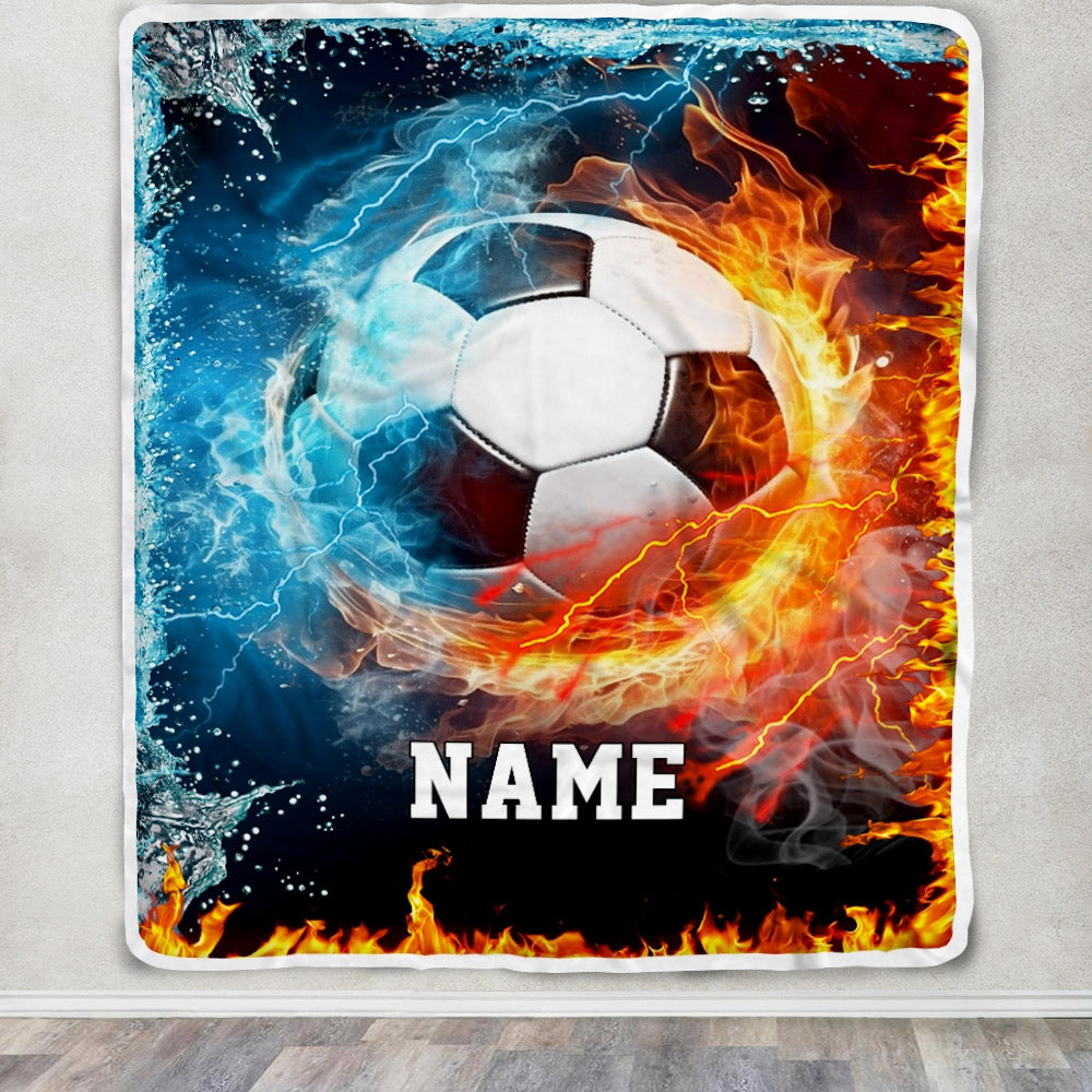 Personalized Soccer Blanket Fire Water A Nice Night American Flag Printed 3D Sport Lover Kids Men Women Birthday Christmas Customized Fleece Blanket Blanket | Teecentury.com