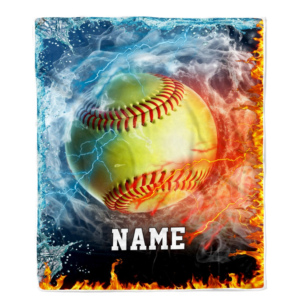 Personalized Softball Blanket Fire Water A Nice Night American Flag Printed 3D Sport Lover Kids Men Women Birthday Christmas Customized Fleece Blanket Blanket | Teecentury.com