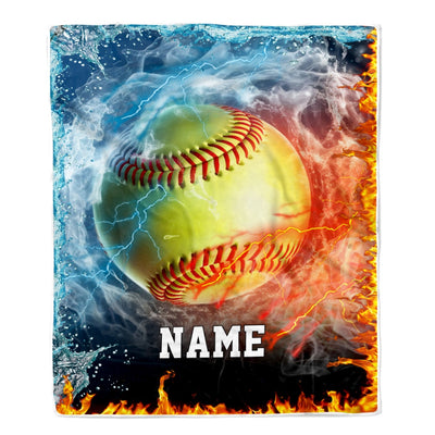Personalized Softball Blanket Fire Water A Nice Night American Flag Printed 3D Sport Lover Kids Men Women Birthday Christmas Customized Fleece Blanket Blanket | Teecentury.com