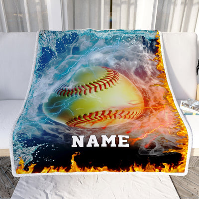 Personalized Softball Blanket Fire Water A Nice Night American Flag Printed 3D Sport Lover Kids Men Women Birthday Christmas Customized Fleece Blanket Blanket | Teecentury.com