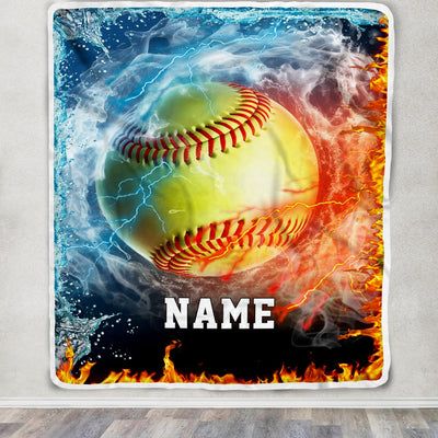Personalized Softball Blanket Fire Water A Nice Night American Flag Printed 3D Sport Lover Kids Men Women Birthday Christmas Customized Fleece Blanket Blanket | Teecentury.com