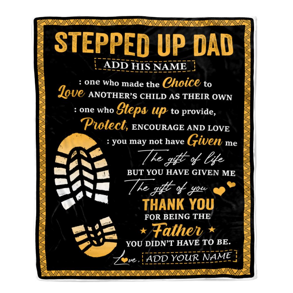 Personalized Stepped Up Dad Blanket From Daughter Son Happy Fathers Day Blanket Gift For Step Dad Bonus Dad Birthday Christmas Customized Fleece Throw Blanket | teecentury