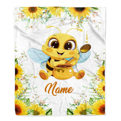 Personalized Sunflower Bee Baby Blanket with Custom Name for Girls Baby Newborn Children Kids Daughter Granddaughter Niece Birthday Christmas Fleece Blanket Blanket | Teecentury.com