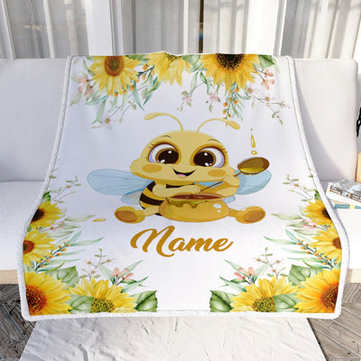Personalized Sunflower Bee Baby Blanket with Custom Name for Girls Baby Newborn Children Kids Daughter Granddaughter Niece Birthday Christmas Fleece Blanket Blanket | Teecentury.com