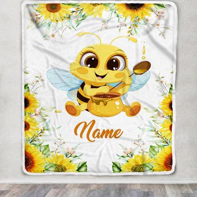 Personalized Sunflower Bee Baby Blanket with Custom Name for Girls Baby Newborn Children Kids Daughter Granddaughter Niece Birthday Christmas Fleece Blanket Blanket | Teecentury.com