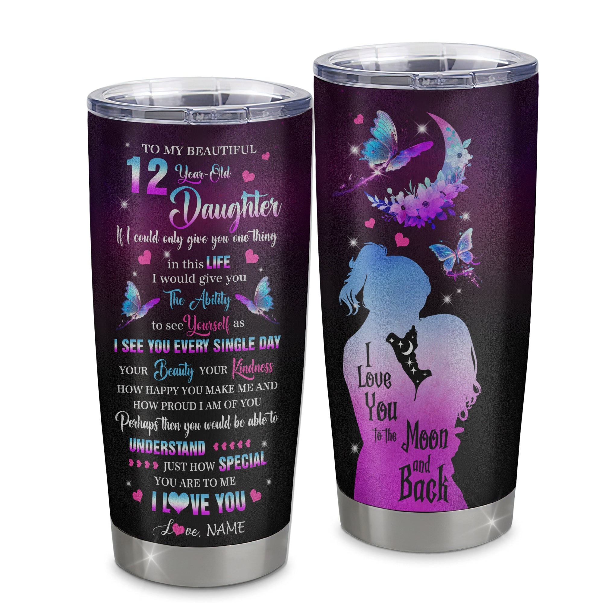 Personalized Sweet 12 Gifts For Girls Daughter Tumbler Stainless Steel Cup From Mom Butterfly Sweet Twelve 12 Year Old Birthday Decorations Travel Mug | teecentury