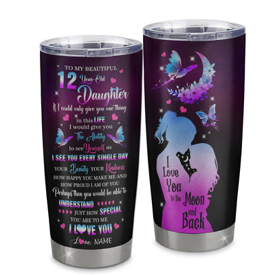Personalized Sweet 12 Gifts For Girls Daughter Tumbler Stainless Steel Cup From Mom Butterfly Sweet Twelve 12 Year Old Birthday Decorations Travel Mug | teecentury
