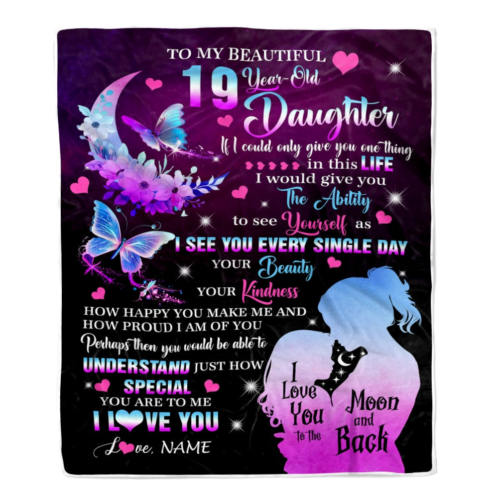 Personalized Sweet 19 Gifts For Girls Daughter Blanket From Mom Butterfly Sweet Nineteen 19 Nineteen Old Birthday Decorations Customized Fleece Blanket | teecentury