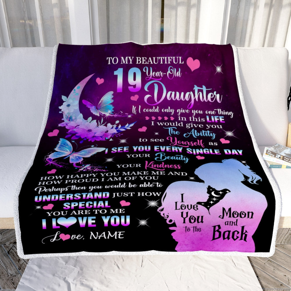 Personalized Sweet 19 Gifts For Girls Daughter Blanket From Mom Butterfly Sweet Nineteen 19 Nineteen Old Birthday Decorations Customized Fleece Blanket | teecentury