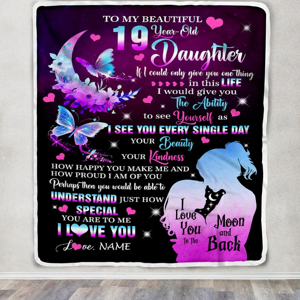 Personalized Sweet 19 Gifts For Girls Daughter Blanket From Mom Butterfly Sweet Nineteen 19 Nineteen Old Birthday Decorations Customized Fleece Blanket | teecentury