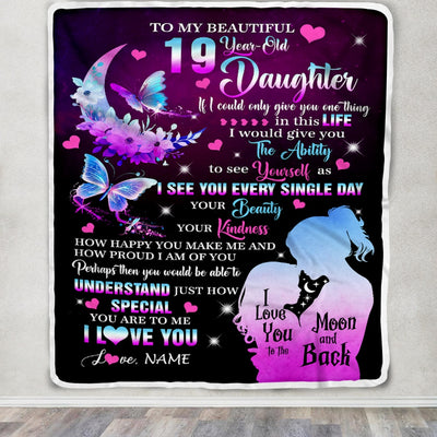 Personalized Sweet 19 Gifts For Girls Daughter Blanket From Mom Butterfly Sweet Nineteen 19 Nineteen Old Birthday Decorations Customized Fleece Blanket | teecentury