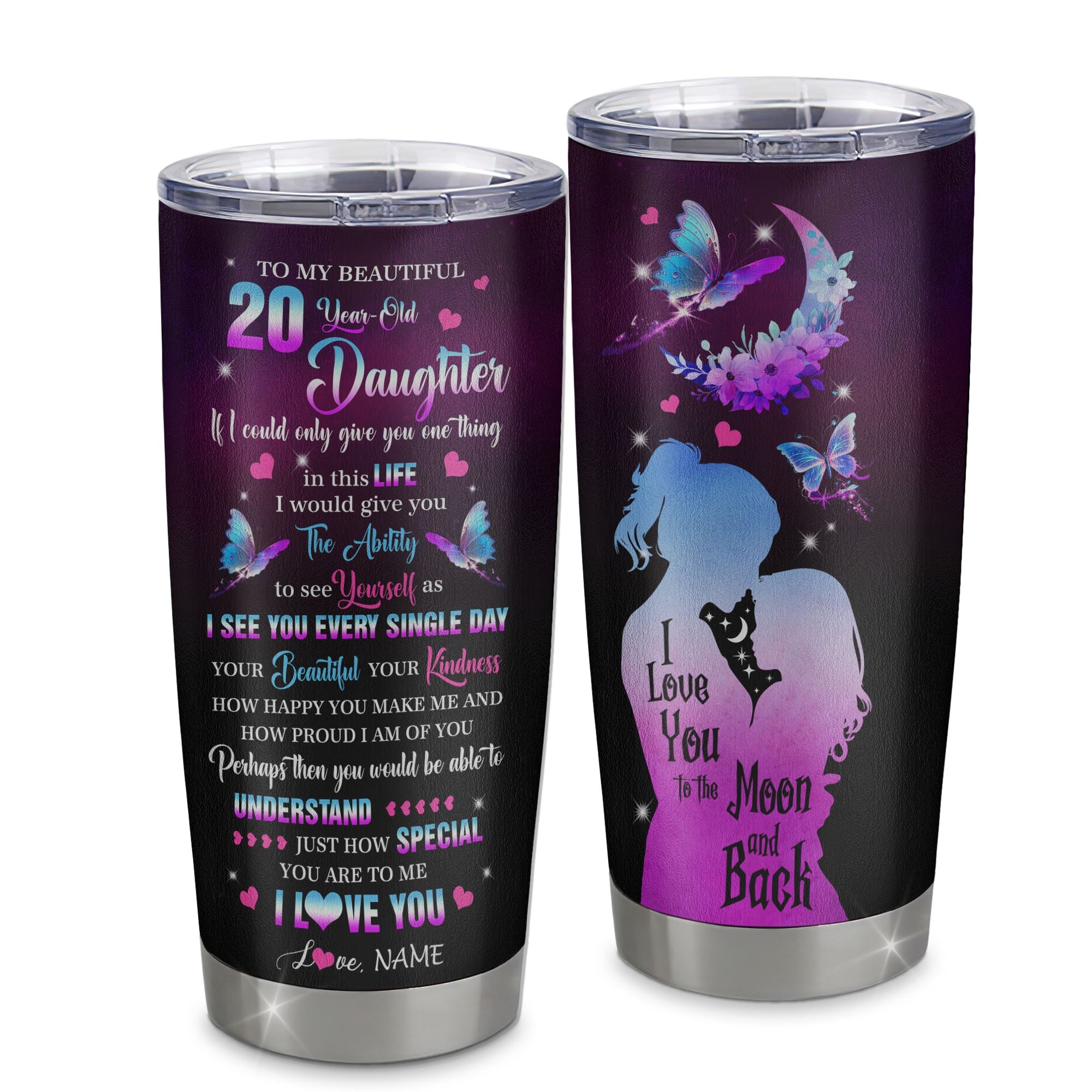 Royal Purple Silver Glitter Insulated Tumbler Cup Skinny Personalized Gift  for Mom Friend Daughter Wife Birthday Coffee Water 20/30 Oz 
