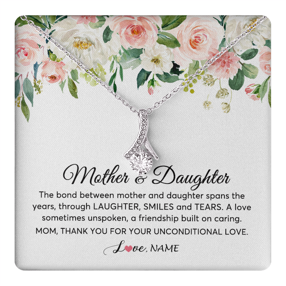 Alluring Beauty Necklace 14K White Gold Finish | 1 | Personalized The Bond Between Mother And Daughter Necklace Thank You Love Mom Jewelry Birthday Mothers Day Christmas Customized Gift Box Message Card | teecentury