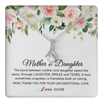 Alluring Beauty Necklace 14K White Gold Finish | 1 | Personalized The Bond Between Mother And Daughter Necklace Thank You Love Mom Jewelry Birthday Mothers Day Christmas Customized Gift Box Message Card | teecentury