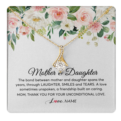 Alluring Beauty Necklace 18K Yellow Gold Finish | 1 | Personalized The Bond Between Mother And Daughter Necklace Thank You Love Mom Jewelry Birthday Mothers Day Christmas Customized Gift Box Message Card | teecentury